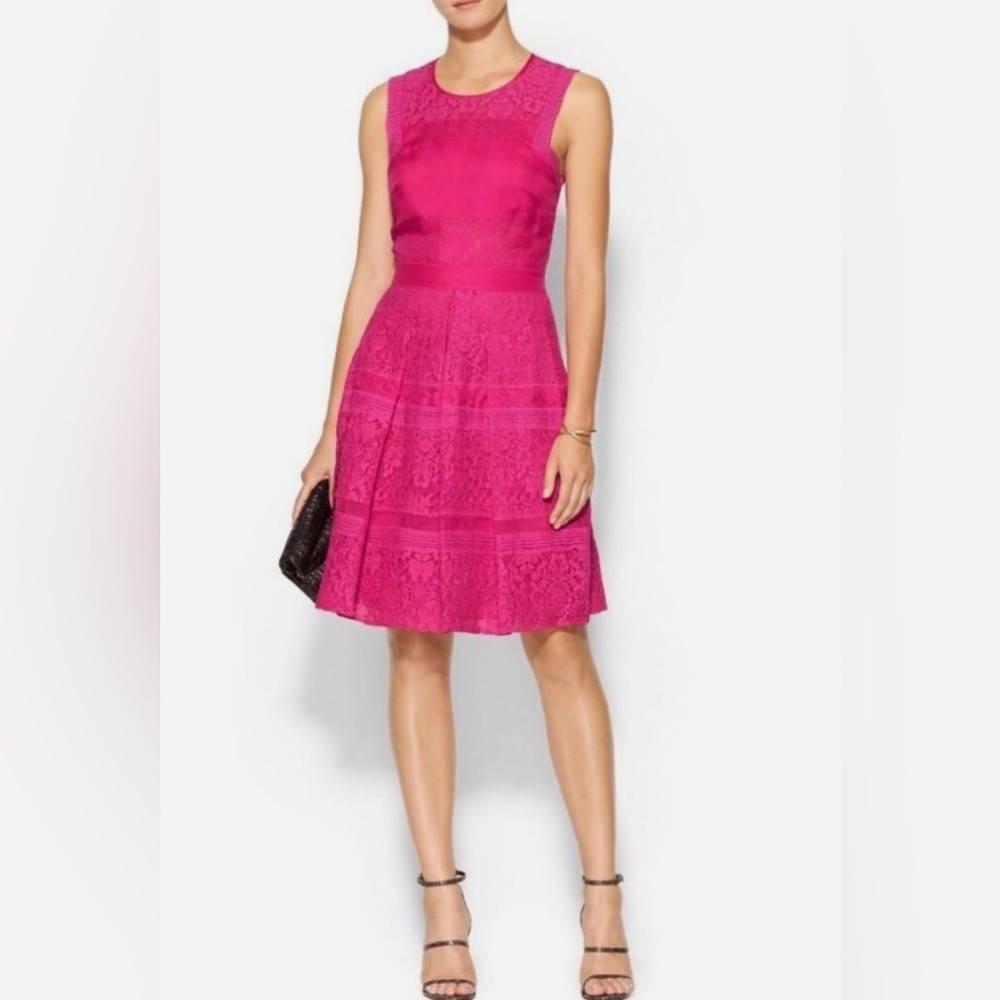 Rebecca Taylor Silk Lace Fit Flare Dress Pink